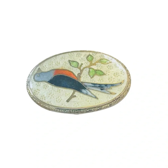 Vintage Guilloche Cloisonné Enamel Bird Brooch Pin - Picture 2 of 4